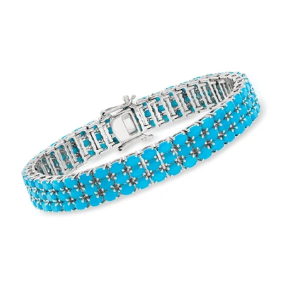 Ross-simons Turquoise 3-row Tennis Bracelet In Sterling Silver In Blue