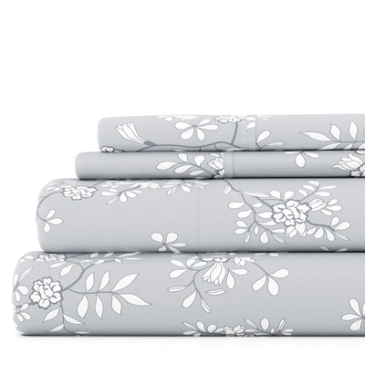 Ienjoy Home Trellis Vine Light Gray Pattern Sheet Set Ultra Soft Microfiber Bedding, Queen In Grey