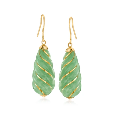 Ross-simons Jade Drop Earrings In 14kt Yellow Gold In Green