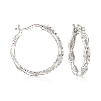 Ross-simons Diamond Twisted Hoop Earrings In Sterling Silver