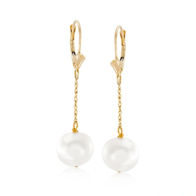 Ross-simons 10-10.5mm Cultured Pearl Drop Earrings In 14kt Yellow Gold In White