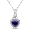 Mimi & Max 2 1/4 Ct Tgw Created Blue Sapphire Heart And 0.06 Ct Tw Diamond Twist Pendant With Chain In Sterling In Silver