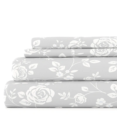 Ienjoy Home Rose Light Gray Pattern Sheet Set Ultra Soft Microfiber Bedding, Full In Grey