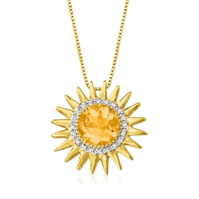 Ross-simons Citrine And . Diamond Sun Pendant Necklace In 18kt Gold Over Sterling In White