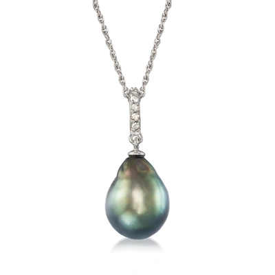 Ross-simons 11-12mm Black Cultured Tahitian Pearl Pendant Necklace With . Diamond In Sterling Silver