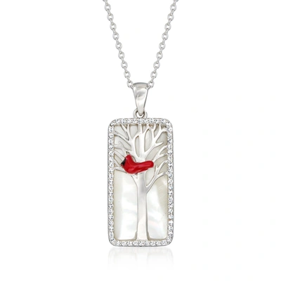 Ross-simons Mother-of-pearl And . White Topaz Cardinal Pendant Necklace With Multicolored Enamel In Sterling Sil In Red