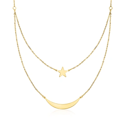 Rs Pure Ross-simons Italian 14kt Yellow Gold Moon And Star 2-strand Necklace In White