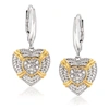 Ross-simons Diamond Heart Drop Earrings In Sterling Silver And 18kt Gold Over Sterling In Silver