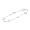 Ross-simons 6-6.5mm Cultured Pearl Bracelet With Diamond Accents In 14kt White Gold In Silver