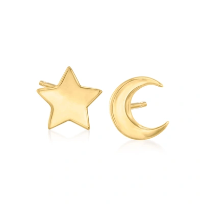 Rs Pure Ross-simons 14kt Yellow Gold Star And Moon Mismatched Stud Earrings