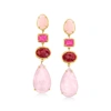 Ross-simons Pink Opal, Multicolored Quartz And Ruby Drop Earrings In 18kt Gold Over Sterling In Pink
