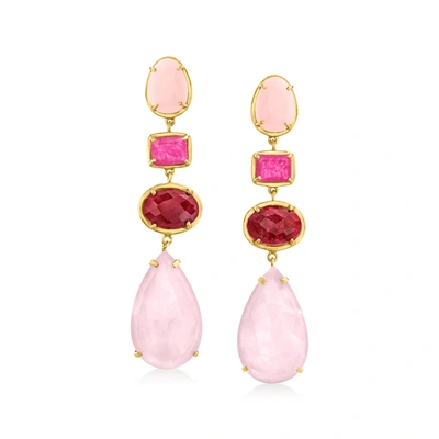 Ross-simons Pink Opal, Multicolored Quartz And Ruby Drop Earrings In 18kt Gold Over Sterling