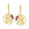 Ross-simons Rhodolite Garnet And . Peridot Hummingbird Drop Earrings In 18kt Gold Over Sterling In Pink