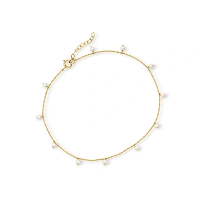 Rs Pure Ross-simons 2.5-3mm Cultured Pearl Anklet In 14kt Yellow Gold In White
