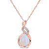 Mimi & Max 2 Ct Tgw Ethiopian Blue-opal And Diamond-accent Twist Pendant With Chain In 10k Rose Gold In Pink