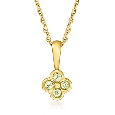 Rs Pure By Ross-simons Peridot-accented Flower Pendant Necklace In 14kt Yellow Gold In Green