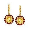 Ross-simons Citrine And Garnet Flower Drop Earrings In 18kt Gold Over Sterling In Gold
