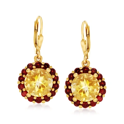 Ross-simons Citrine And Garnet Flower Drop Earrings In 18kt Gold Over Sterling