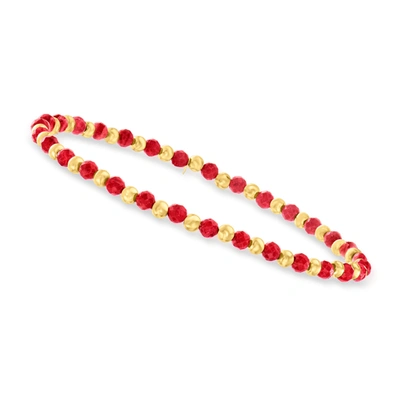Canaria Fine Jewelry Canaria Ruby Bead Stretch Bracelet With 10kt Yellow Gold In Red