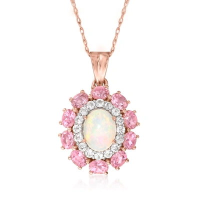 Ross-simons Opal And Pink Tourmaline Pendant Necklace With White Topaz In 18kt Rose Gold Over Sterling