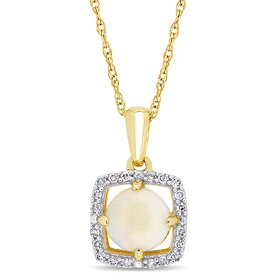 Mimi & Max Opal And 1/10 Ct Tw Diamond Floating Square Halo Necklace In 10k Yellow Gold In White