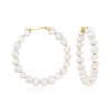Ross-simons 6-7mm Cultured Pearl Hoop Earrings In 14kt Yellow Gold In White