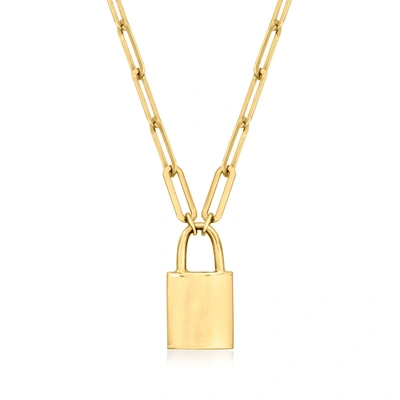 Rs Pure Ross-simons 14kt Yellow Gold Paper Clip Link Padlock Necklace