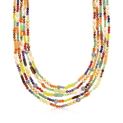 Ross-simons Multi-gemstone Bead Multi-strand Necklace In Sterling Silver In Orange