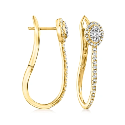 Ross-simons Diamond Cluster Elongated Hoop Earrings In 18kt Gold Over Sterling In Silver