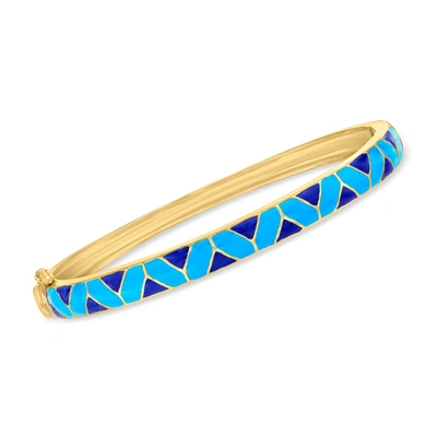 Ross-simons Tonal Blue Enamel Geometric Bangle Bracelet In 18kt Gold Over Sterling