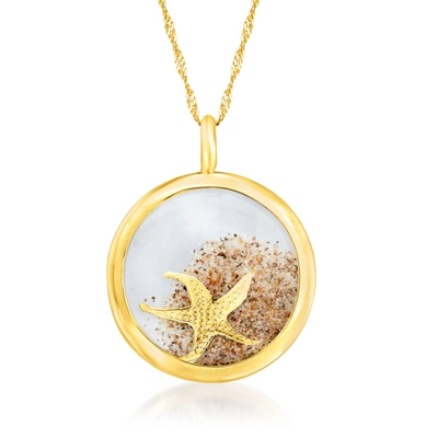 Ross-simons 14kt Yellow Gold Starfish And Sand Crystal Pendant Necklace