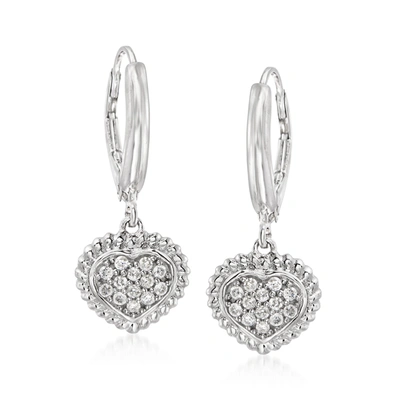 Ross-simons Pave Diamond Heart Drop Earrings In Sterling Silver