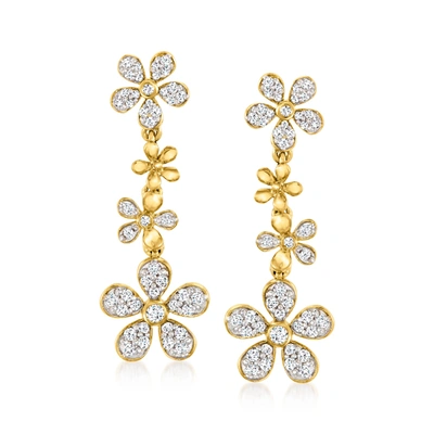 Ross-simons Diamond Daisy Drop Earrings In 18kt Gold Over Sterling In White