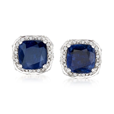 Ross-simons Sapphire And . White Topaz Double-frame In Sterling Silver In Blue