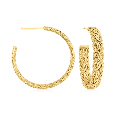 Canaria Fine Jewelry Canaria 10kt Yellow Gold Textured And Polished Byzantine C-hoop Earrings