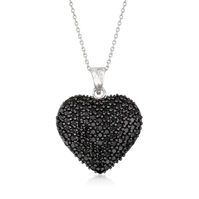 Ross-simons Black Spinel Heart Pendant Necklace In Sterling Silver