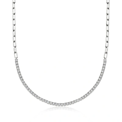 Ross-simons Diamond Paper Clip Link Tennis Necklace In Sterling Silver In Multi