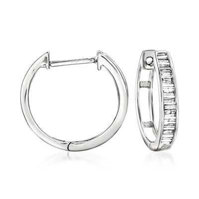 Ross-simons Diamond Huggie Hoop Earrings In 14kt White Gold In Silver