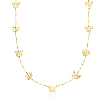 Rs Pure By Ross-simons Italian 14kt Yellow Gold Butterfly Station Necklace