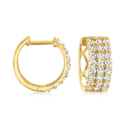 Ross-simons Diamond 3-row Huggie Hoop Earrings In 14kt Yellow Gold In Silver