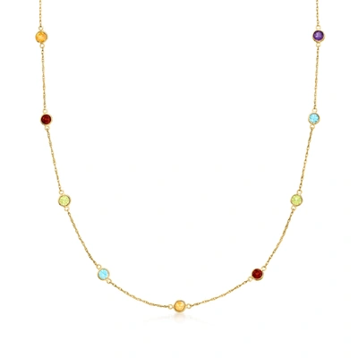Rs Pure Ross-simons Multi-gemstone Station Necklace In 14kt Yellow Gold In White