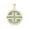 Ross-simons Green Jadeite Jade "longevity" Chinese Symbol Circle Pendant In 14kt Gold In Green