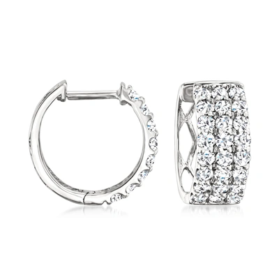 Ross-simons Diamond 3-row Huggie Hoop Earrings In 14kt White Gold In Silver