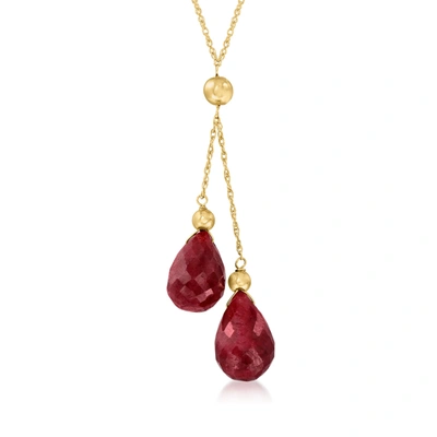 Ross-simons Ruby Double-drop Pendant Necklace In 14kt Yellow Gold In Red