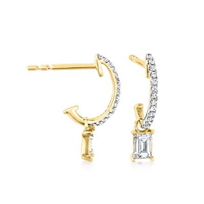 Rs Pure By Ross-simons Diamond C-hoop Drop Earrings In 14kt Yellow Gold In Silver