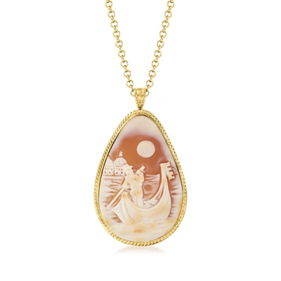 Ross-simons Italian Venice Orange Shell Cameo Pendant Necklace In 18kt Gold Over Sterling Silver