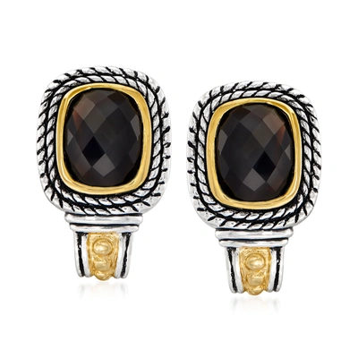 Ross-simons Black Onyx Earrings In Sterling Silver And 14kt Yellow Gold