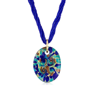 Ross-simons Italian Multicolored Murano Glass Pendant Necklace In 18kt Gold Over Sterling