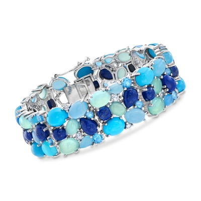 Ross-simons Blue And White Multi-stone Cluster Bracelet In Sterling Silver