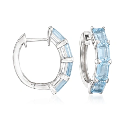 Ross-simons Aquamarine Hoop Earrings In Sterling Silver